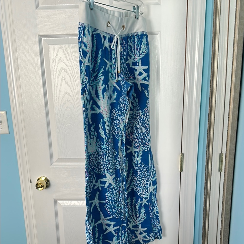 Lilly Pulitzer Blue Starfish Wide Leg Linen Pants